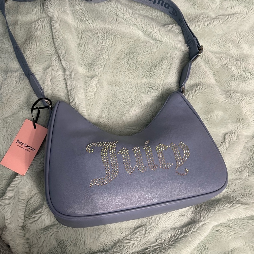 Y2K Juicy Couture Blue Hobo Shoulder Bag with Gold Embellishments